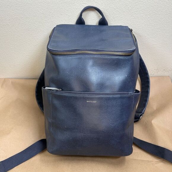 Matt & Nat Handbags - Matt & Nat Vegan Leather Backpack - Navy Blue
